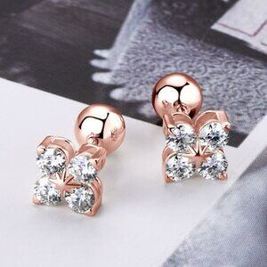 Moissanite 18K Rose gold-plated Four-Leaf Clover Shape Earrings